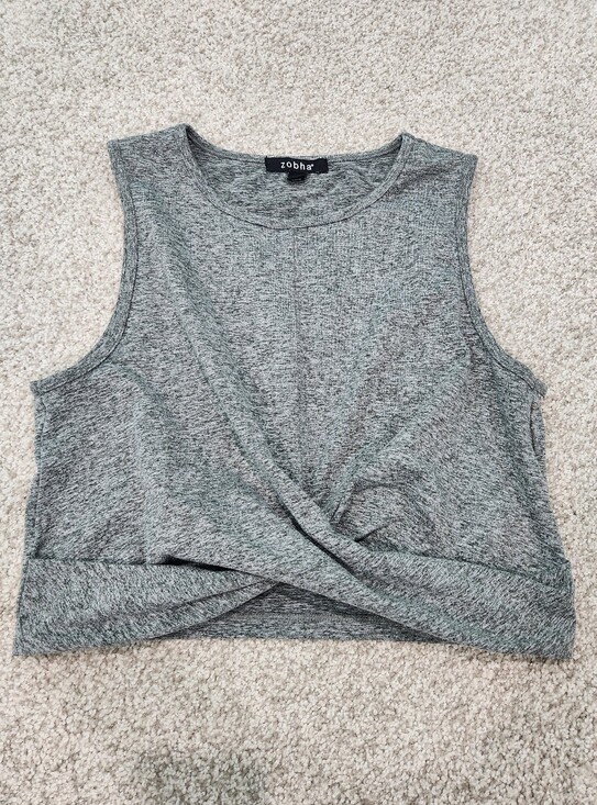 Zobha Tops - Zobha Twist Crop Top Womens Medium Gray Yoga Athletic Fit Preppy